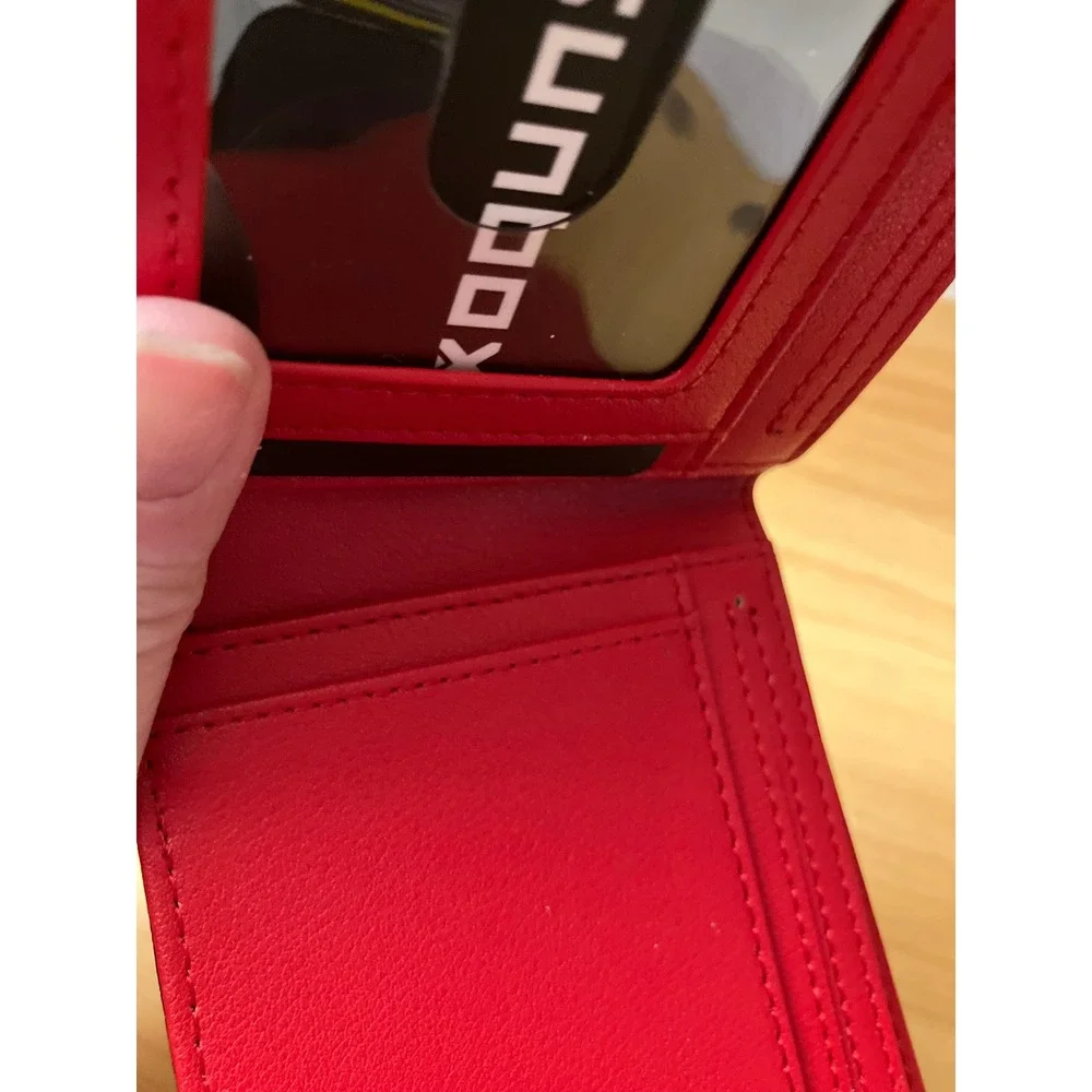 Runbox Mens Carbon Fiber Bifold Wallet Red Leather Interior RFID AirTag Holder